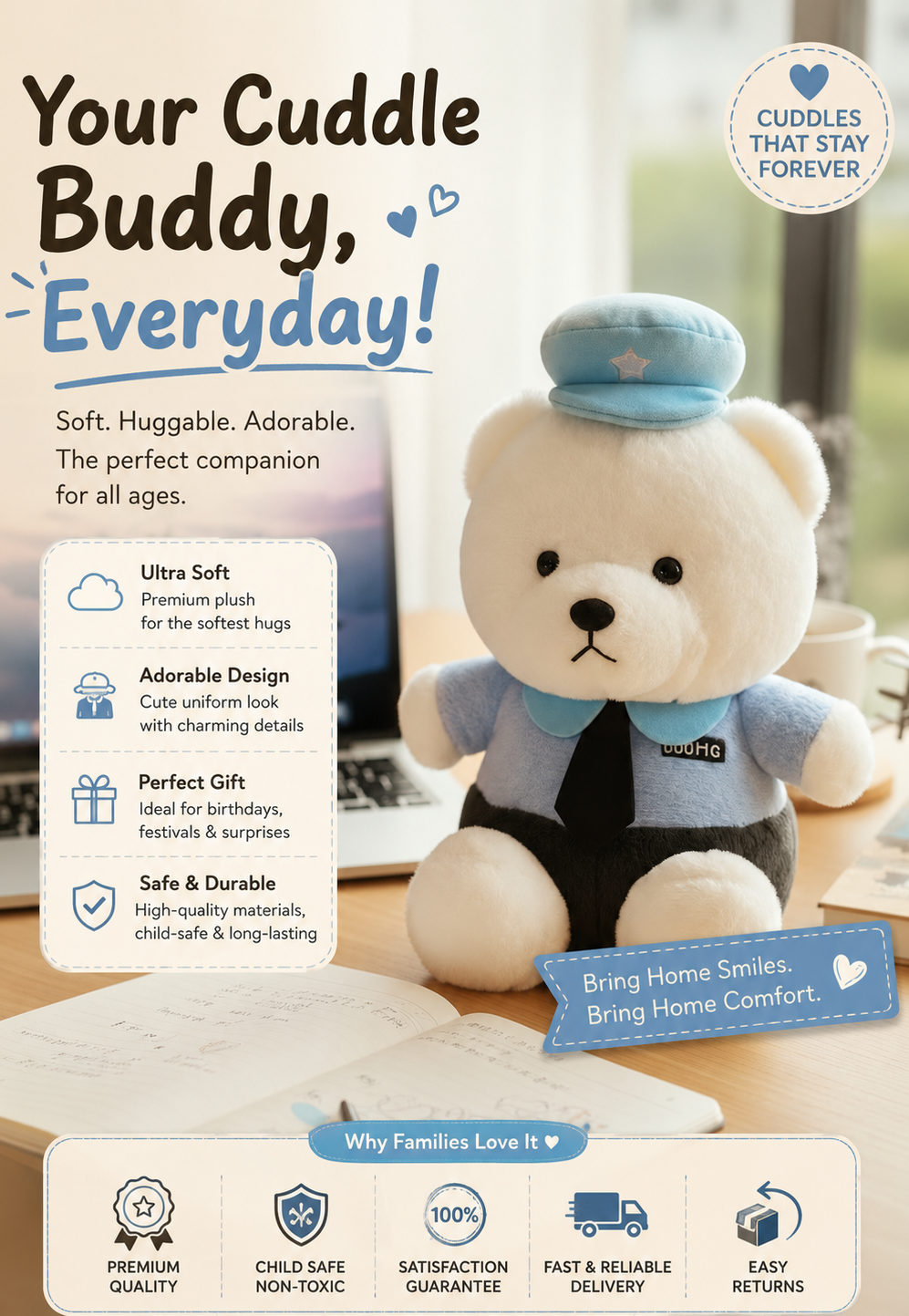 Police Officer Teddy Bear Plush Toy | Soft Stuffed Animal | Cute Gift for Kids & Collectors