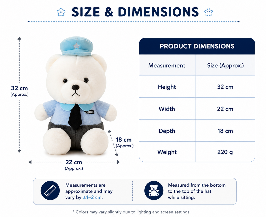 Police Officer Teddy Bear Plush Toy | Soft Stuffed Animal | Cute Gift for Kids & Collectors