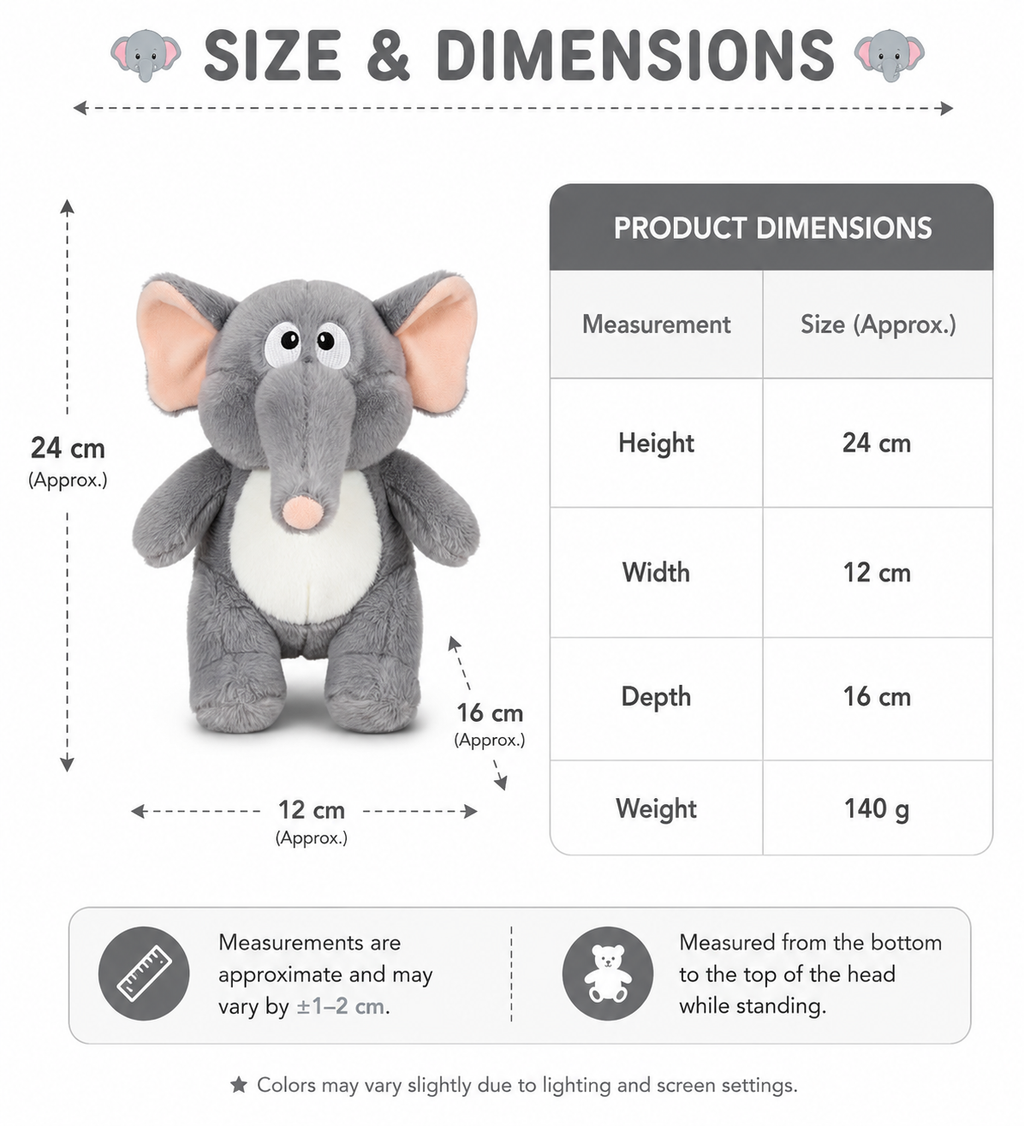Cute Elephant Plush Toy | Soft Stuffed Elephant Doll | Huggable Plush Gift for Kids