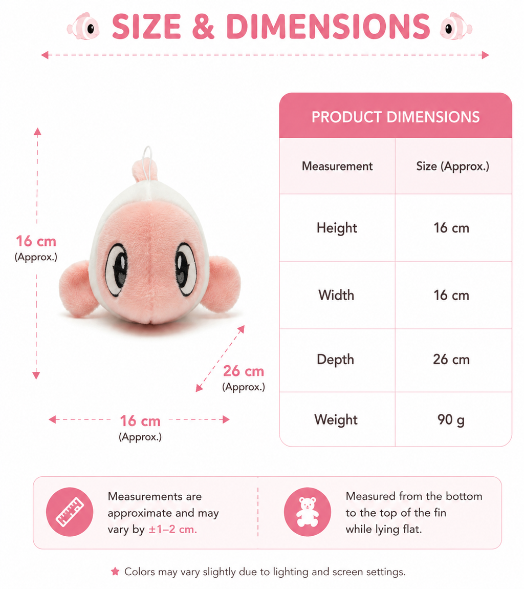 Cute Pink Clownfish Plush Toy | Soft Stuffed Fish Doll | Kawaii Plush Gift for Kids