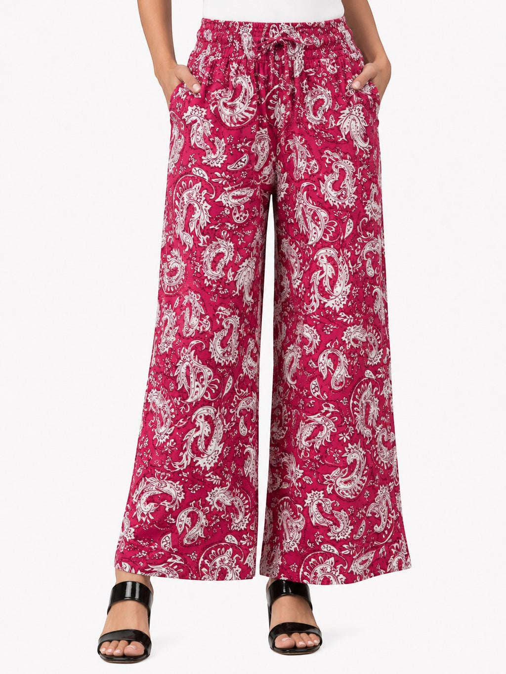Women's Paisley Print Wide Leg Palazzo Pants | High Waist Casual Palazzo Trousers