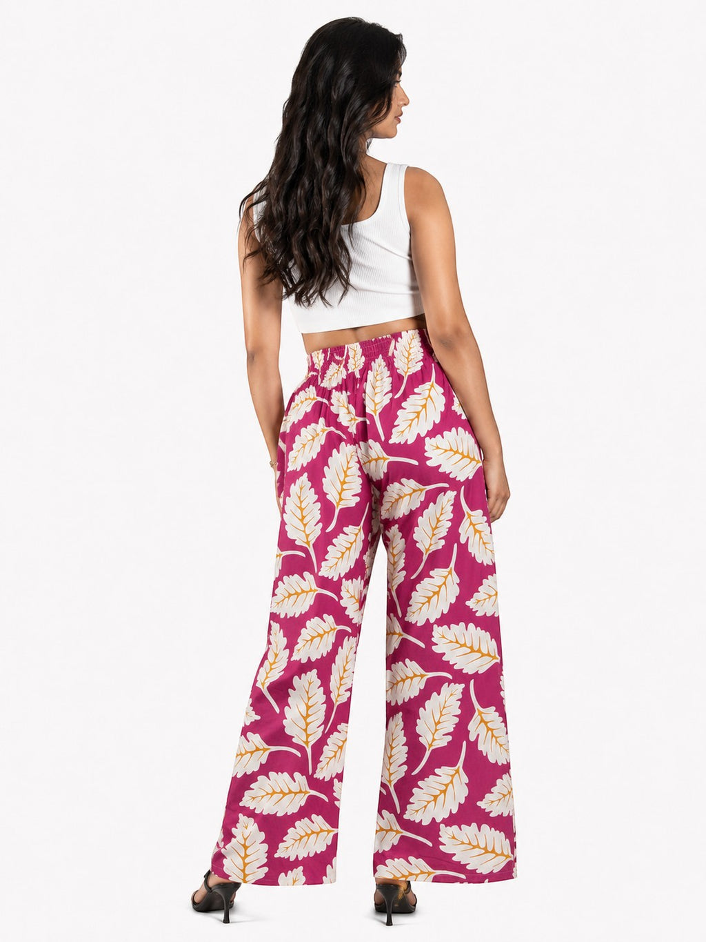 Women's Tropical Leaf Print Wide Leg Palazzo Pants | High Waist Casual Palazzo Trousers