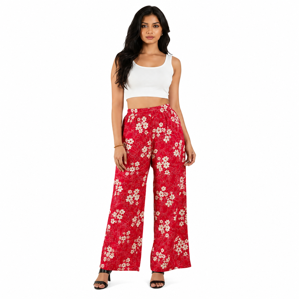 Women's Floral Print Wide Leg Palazzo Pants | High Waist Casual Palazzo Trousers